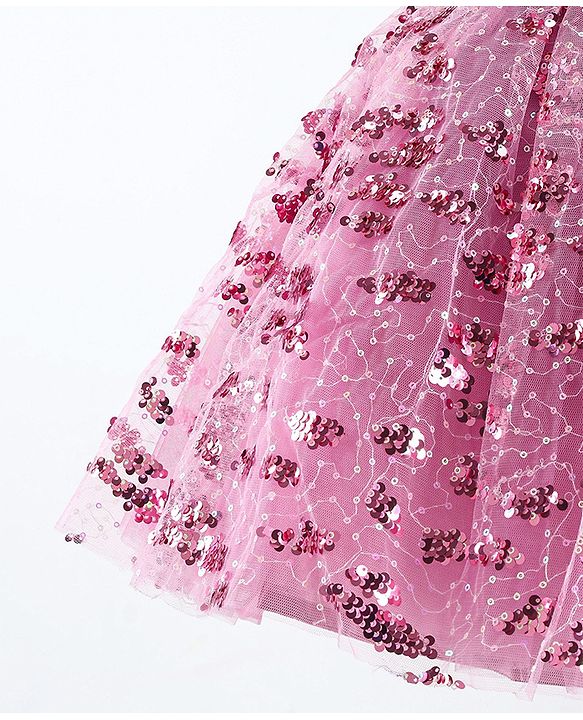 Babyhug Woven Sleeveless Party Wear Frock with Frill Design & Sequin Detailing - Pink