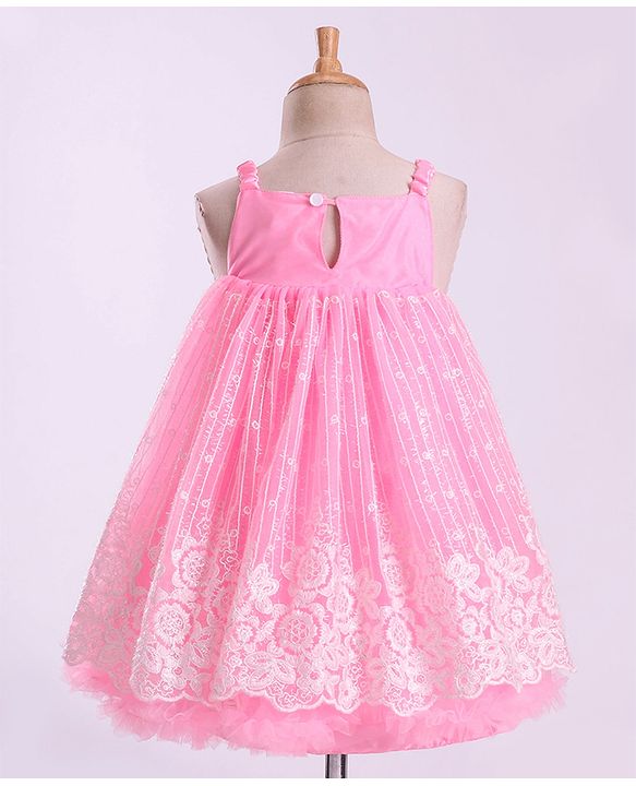 Babyhug Sleeveless Party Frock with Bow Applique - Pink