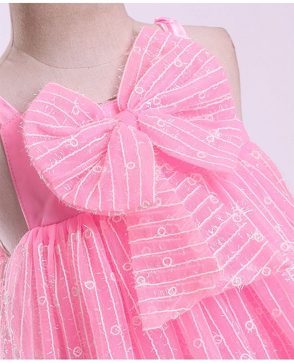 Babyhug Sleeveless Party Frock with Bow Applique - Pink