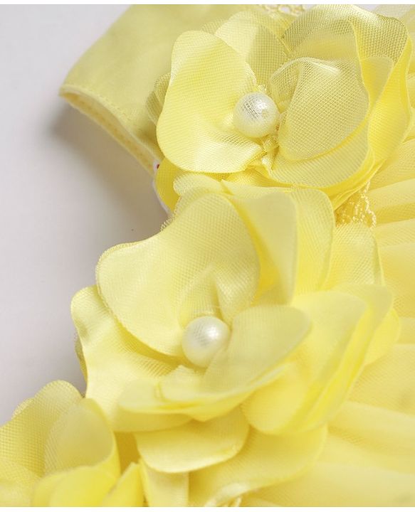 Babyhug Woven  Sleeveless Solid Colour Party Wear Dress with Floral Corsage - Yellow
