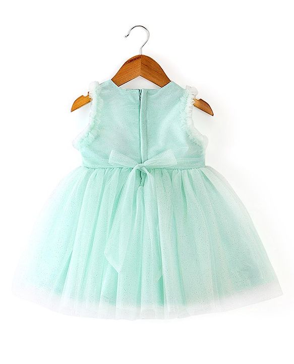 Babyhug Sleeveless Frock With Floral Applique - Green