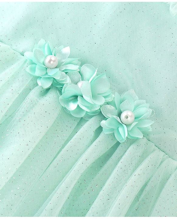 Babyhug Sleeveless Frock With Floral Applique - Green