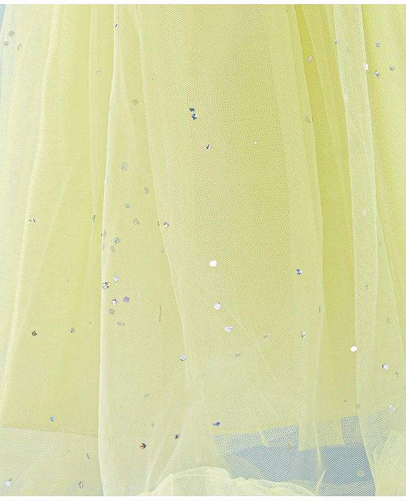 Babyhug Cap Sleeves Party Wear Fit and Flare Dress with Floral Applique- Yellow