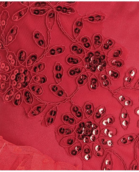 Babyhug Half Puffed Sleeves Sequins & Embroidery Detailing Fit & Flare Party Frock - Red