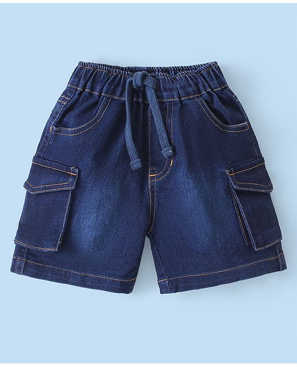 Babyhug Cotton Knit Sleeveless T-Shirt & Denim Shorts With Text Print - White & Blue