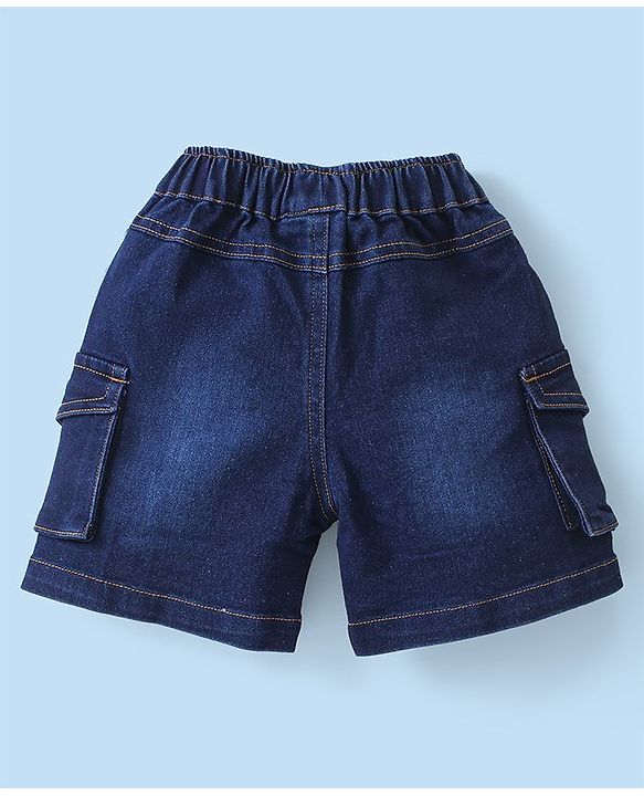 Babyhug Cotton Knit Sleeveless T-Shirt & Denim Shorts With Text Print - White & Blue