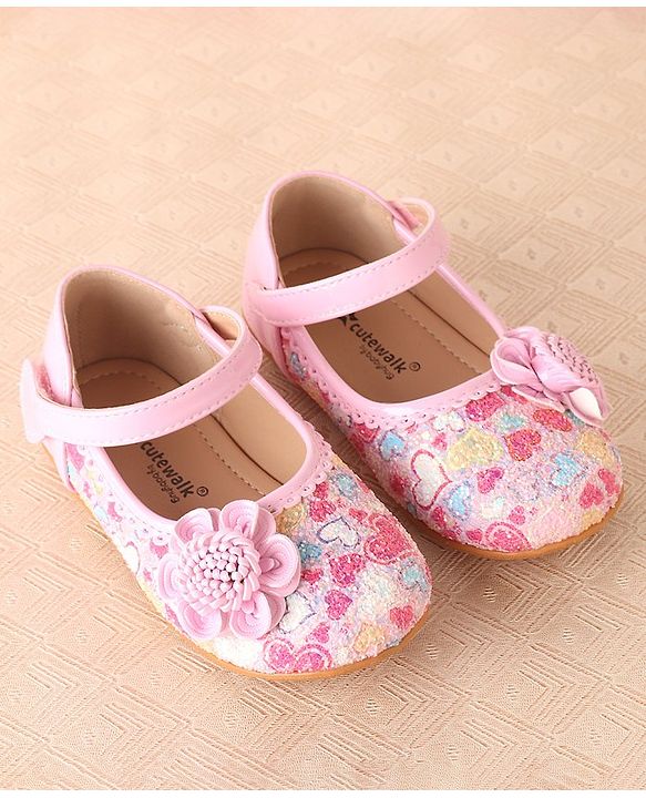 Cute Walk by Babyhug Ballerina with Velcro Closure & Flower Applique - Pink