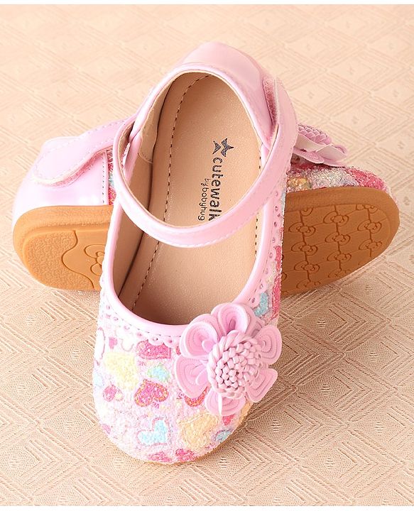 Cute Walk by Babyhug Ballerina with Velcro Closure & Flower Applique - Pink