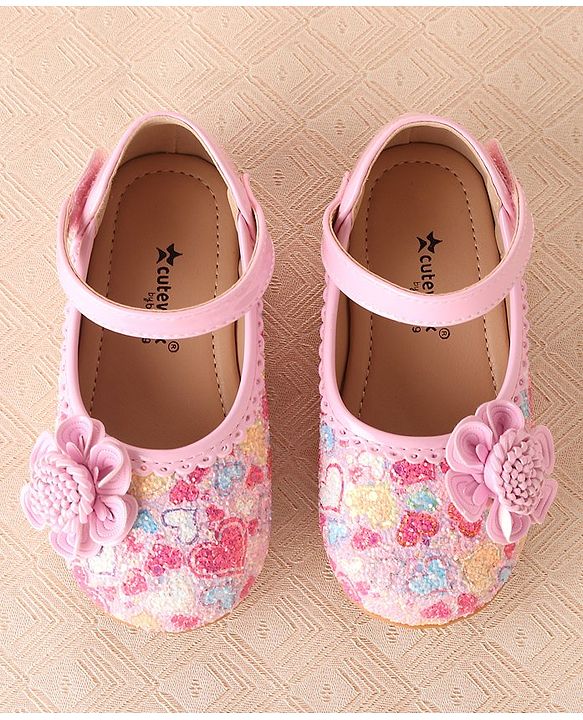 Cute Walk by Babyhug Ballerina with Velcro Closure & Flower Applique - Pink