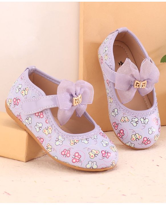 Cute Walk by Babyhug Ballerina With Velcro Closure Butterfly Print & Bow Applique - Purple