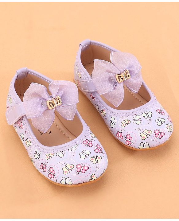 Cute Walk by Babyhug Ballerina With Velcro Closure Butterfly Print & Bow Applique - Purple
