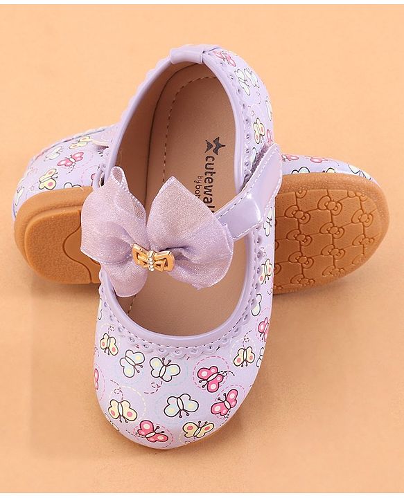 Cute Walk by Babyhug Ballerina With Velcro Closure Butterfly Print & Bow Applique - Purple