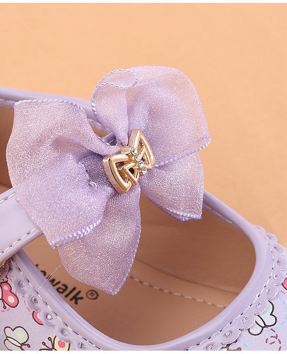 Cute Walk by Babyhug Ballerina With Velcro Closure Butterfly Print & Bow Applique - Purple