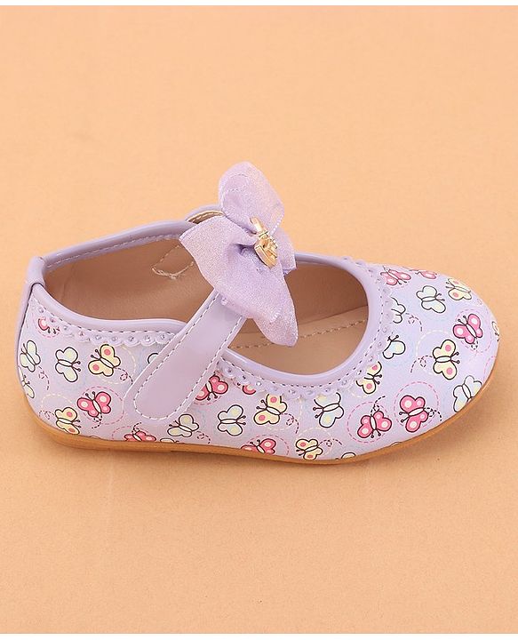 Cute Walk by Babyhug Ballerina With Velcro Closure Butterfly Print & Bow Applique - Purple