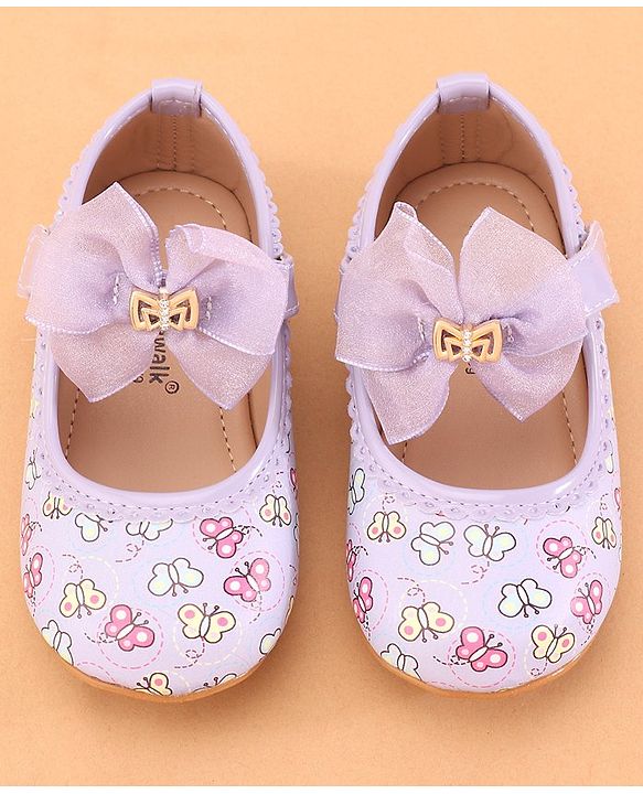 Cute Walk by Babyhug Ballerina With Velcro Closure Butterfly Print & Bow Applique - Purple