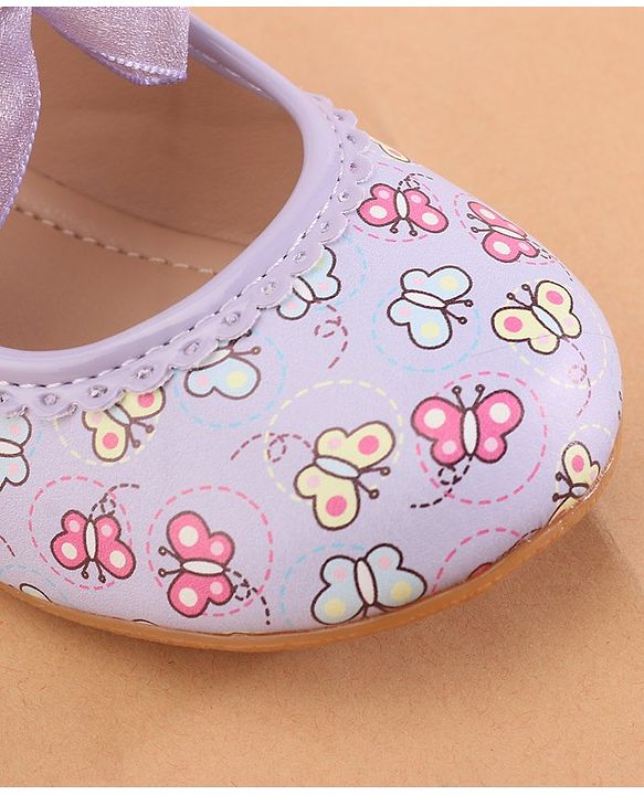 Cute Walk by Babyhug Ballerina With Velcro Closure Butterfly Print & Bow Applique - Purple