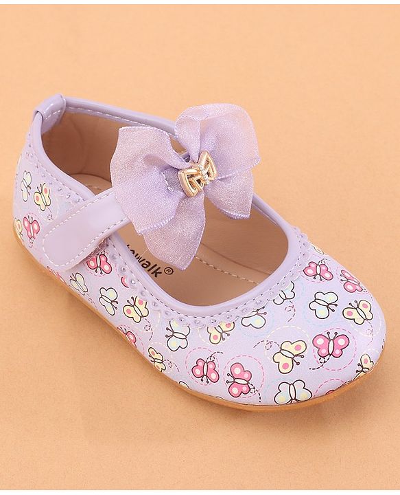 Cute Walk by Babyhug Ballerina With Velcro Closure Butterfly Print & Bow Applique - Purple