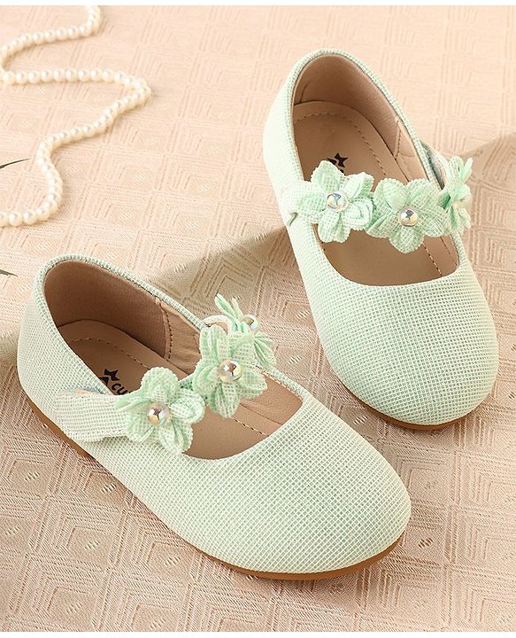 Cute Walk by Babyhug Ballerina with Floral Applique & Velcro Closure -Green