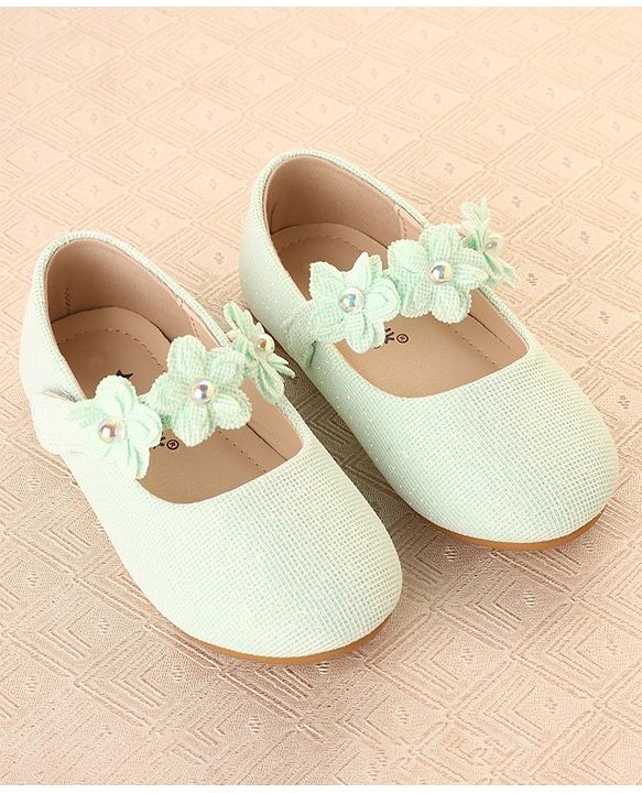 Cute Walk by Babyhug Ballerina with Floral Applique & Velcro Closure -Green