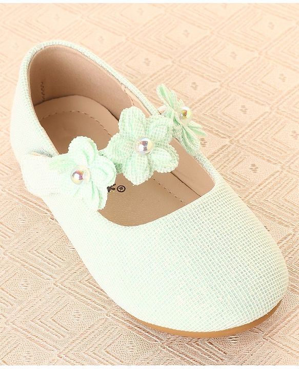 Cute Walk by Babyhug Ballerina with Floral Applique & Velcro Closure -Green