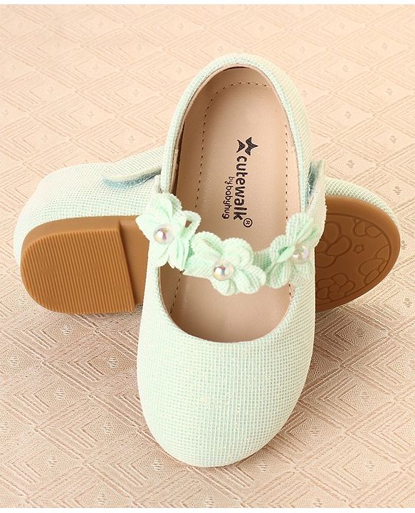 Cute Walk by Babyhug Ballerina with Floral Applique & Velcro Closure -Green