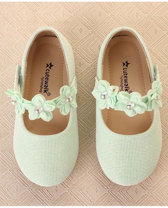 Cute Walk by Babyhug Ballerina with Floral Applique & Velcro Closure -Green