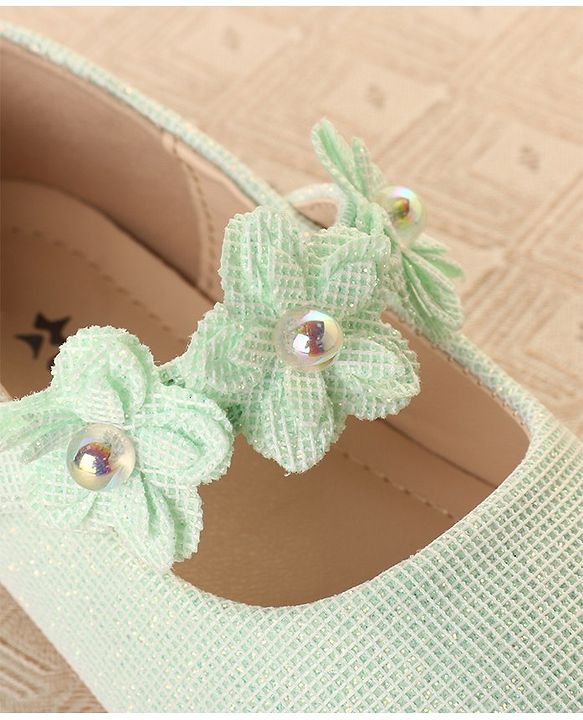 Cute Walk by Babyhug Ballerina with Floral Applique & Velcro Closure -Green