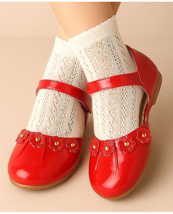 Cute Walk by Babyhug Ballerina with Velcro Closure &  Floral Applique - Red