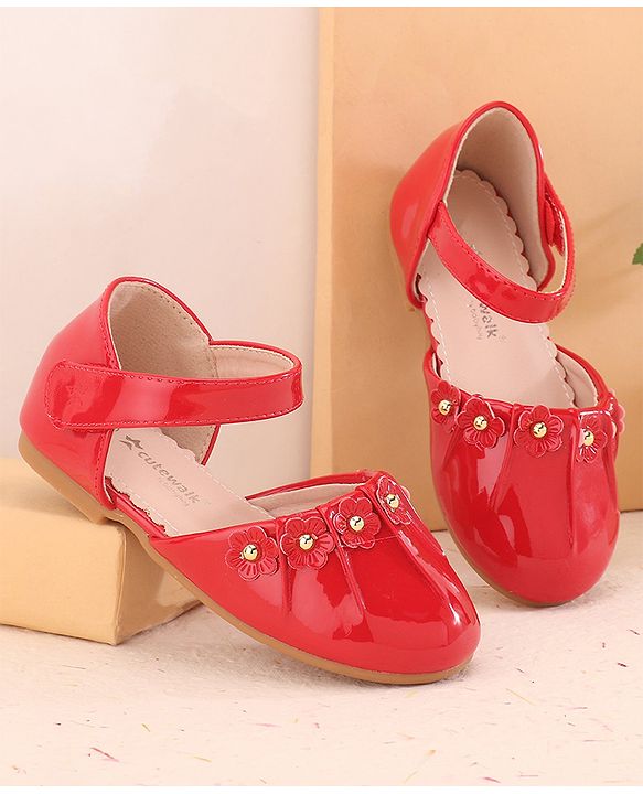 Cute Walk by Babyhug Ballerina with Velcro Closure &  Floral Applique - Red