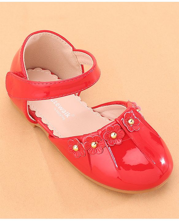 Cute Walk by Babyhug Ballerina with Velcro Closure &  Floral Applique - Red