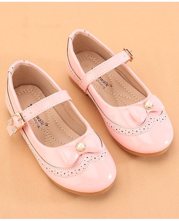 Cute Walk by Babyhug Buckled Closure Ballerina With Bow & Pearl Applique- Pink