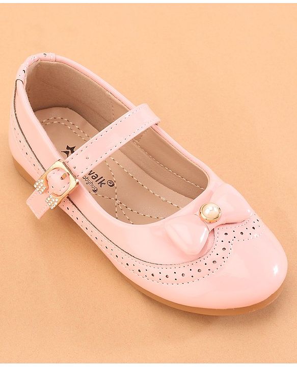 Cute Walk by Babyhug Buckled Closure Ballerina With Bow & Pearl Applique- Pink