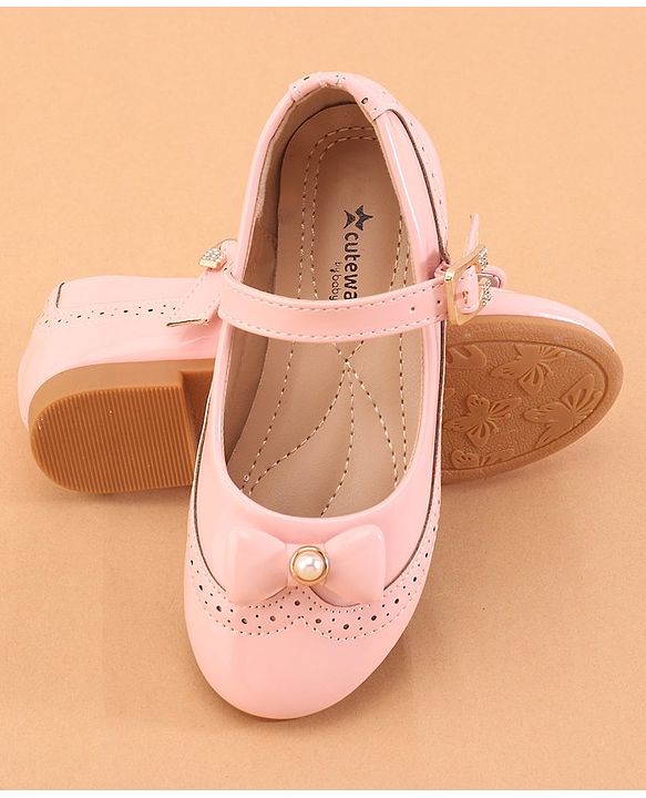Cute Walk by Babyhug Buckled Closure Ballerina With Bow & Pearl Applique- Pink