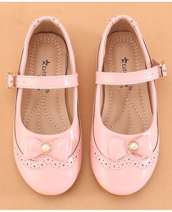Cute Walk by Babyhug Buckled Closure Ballerina With Bow & Pearl Applique- Pink