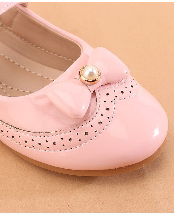 Cute Walk by Babyhug Buckled Closure Ballerina With Bow & Pearl Applique- Pink