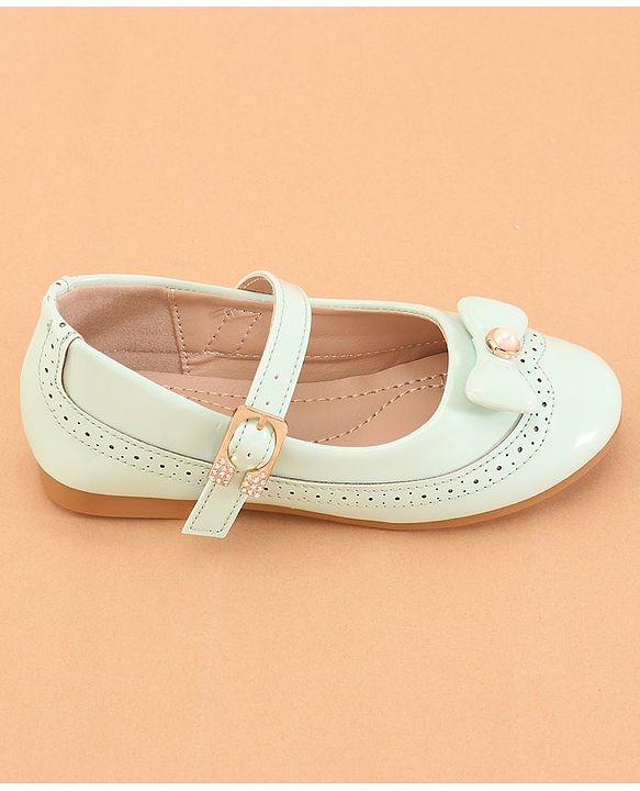 Cute Walk by Babyhug Buckled Closure Ballerina With Bow & Pearl Applique- Green