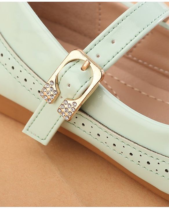 Cute Walk by Babyhug Buckled Closure Ballerina With Bow & Pearl Applique- Green