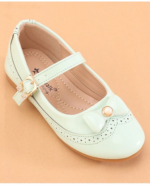 Cute Walk by Babyhug Buckled Closure Ballerina With Bow & Pearl Applique- Green