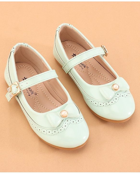 Cute Walk by Babyhug Buckled Closure Ballerina With Bow & Pearl Applique- Green