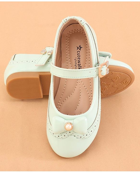 Cute Walk by Babyhug Buckled Closure Ballerina With Bow & Pearl Applique- Green