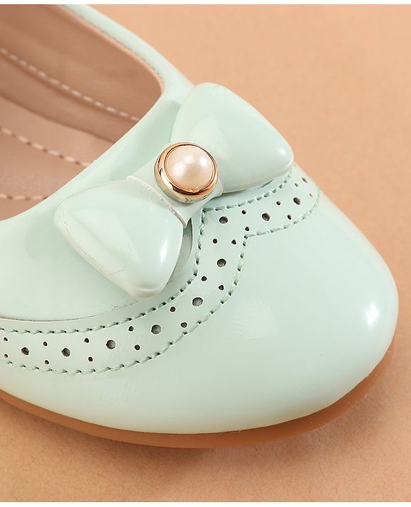 Cute Walk by Babyhug Buckled Closure Ballerina With Bow & Pearl Applique- Green