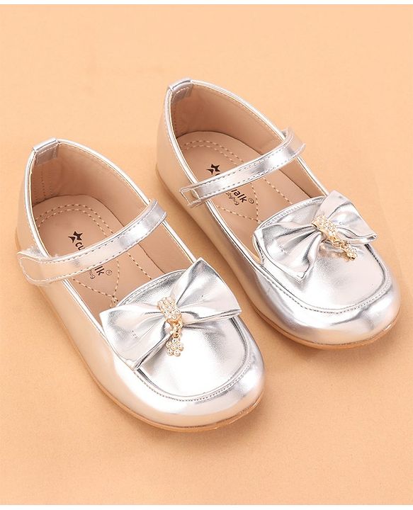 Cute Walk by Babyhug Velcro Closure Ballerina With Bow Applique- Silver