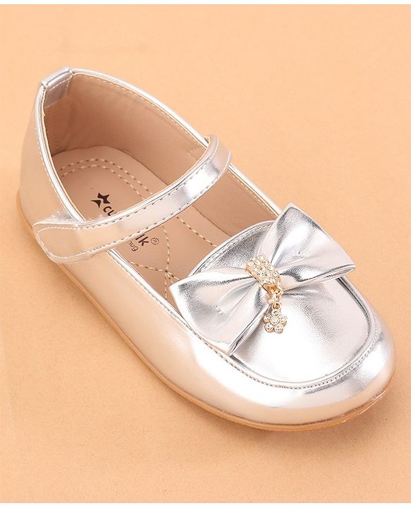 Cute Walk by Babyhug Velcro Closure Ballerina With Bow Applique- Silver