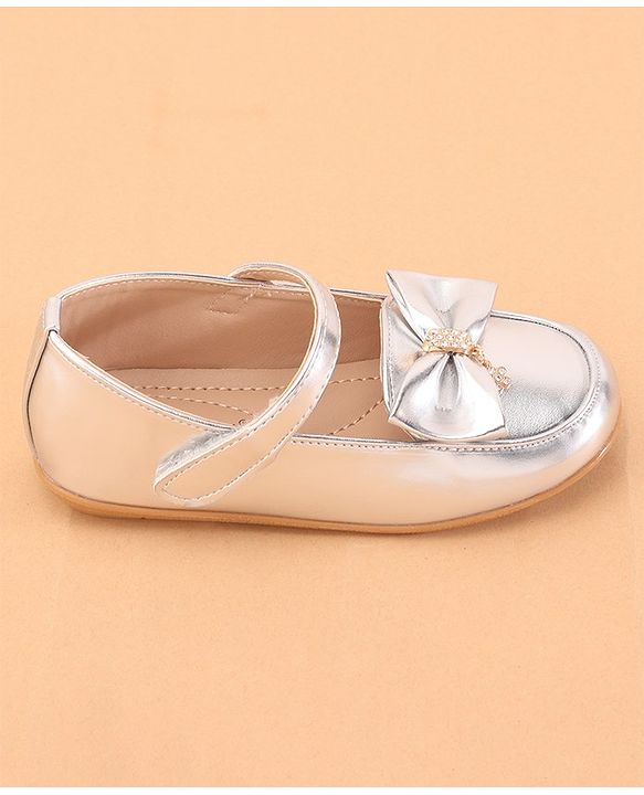 Cute Walk by Babyhug Velcro Closure Ballerina With Bow Applique- Silver