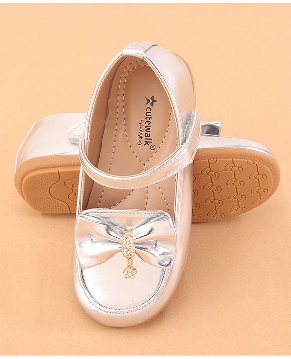 Cute Walk by Babyhug Velcro Closure Ballerina With Bow Applique- Silver