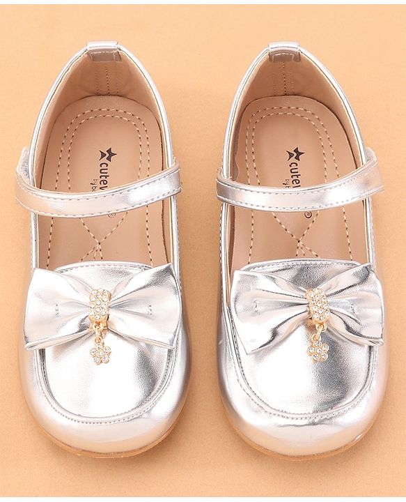 Cute Walk by Babyhug Velcro Closure Ballerina With Bow Applique- Silver