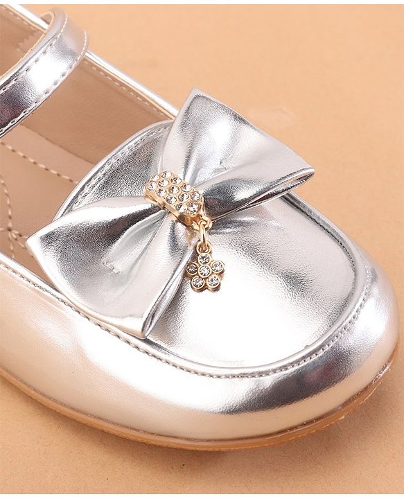 Cute Walk by Babyhug Velcro Closure Ballerina With Bow Applique- Silver