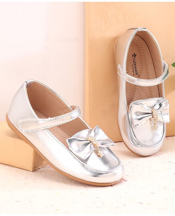 Cute Walk by Babyhug Velcro Closure Ballerina With Bow Applique - Silver