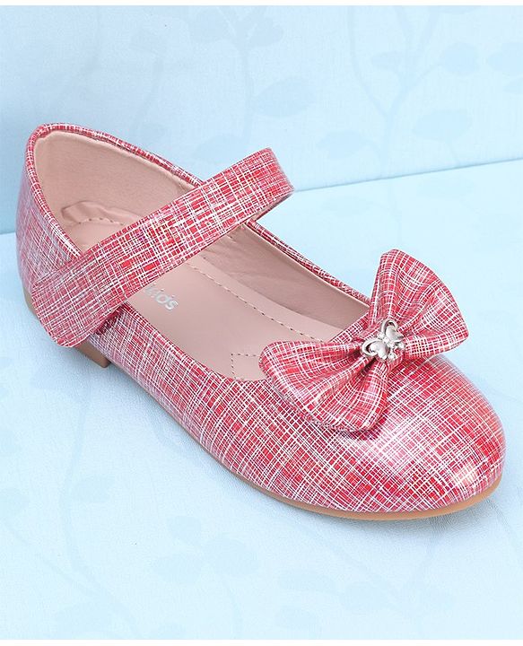 Pine Kids Ballerinas with Velcro Closure & Bow Applique - Red