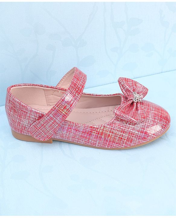 Pine Kids Ballerinas with Velcro Closure & Bow Applique - Red